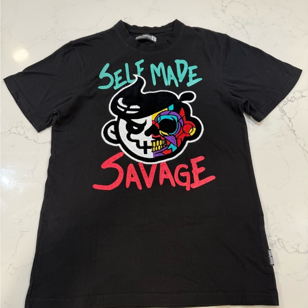Rebel Minds Self Made Savage Embroidered Graphic Short Sleeve Tee in Black (S)